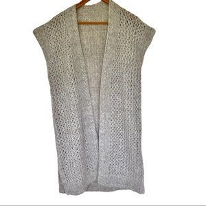 Handmade Knit Loose Weave Tan/Gray Open  Open Front Sleeveless Cardigan O/S